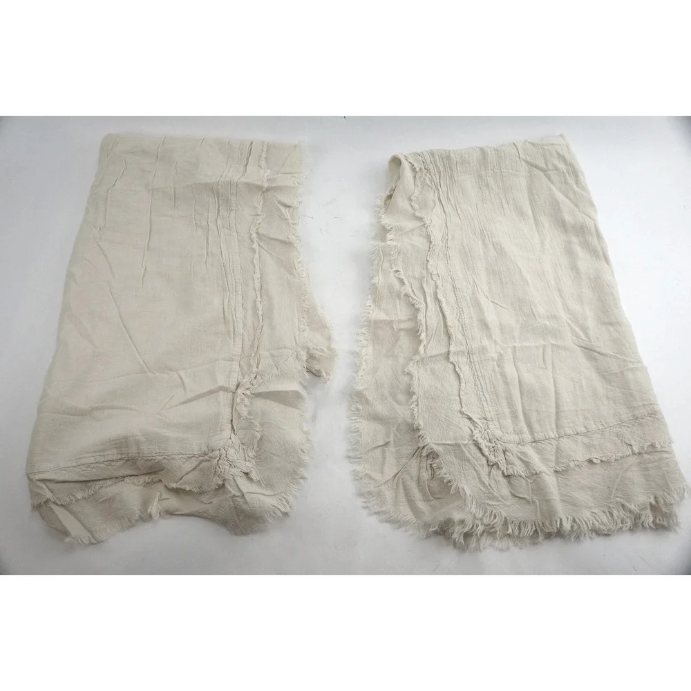 Patina‎ Vie Pillow Sham 2pc Set King Cream 100% Cotton Frayed Fringe Excellent